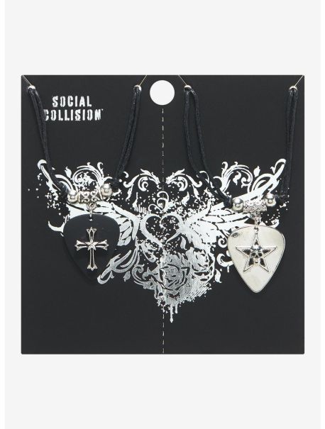 Social Collision Guitar Pick Best Friend Necklace Set Jewelry Girls