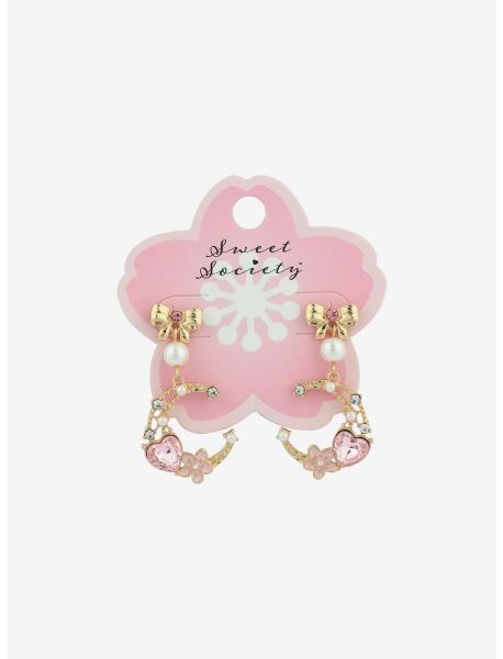 Sweet Society Sakura Moon Bow Earrings Jewelry Girls