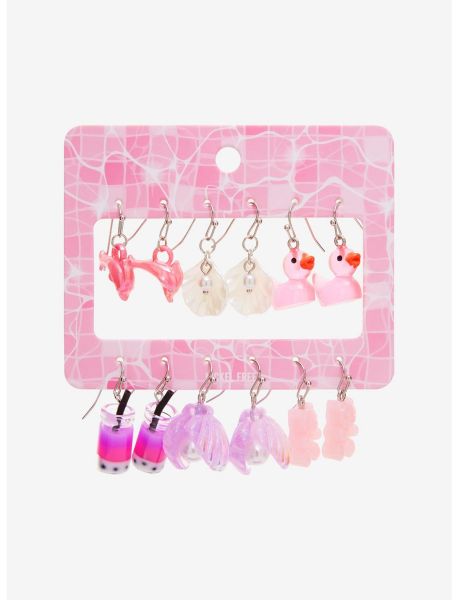 Girls Pink Duck Shell Dolphin Earring Set Jewelry