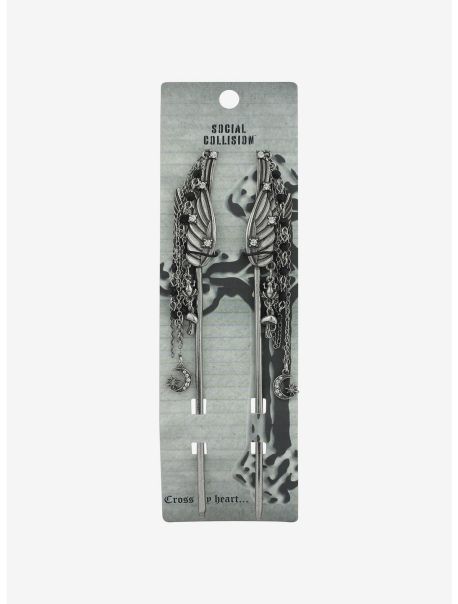 Social Collision Wing Chains Hair Stick Set Girls Jewelry