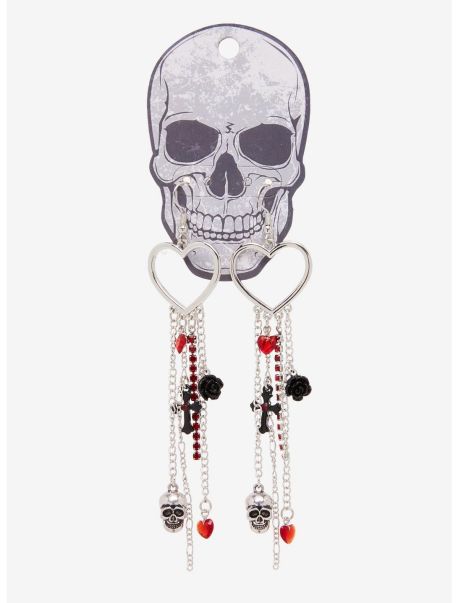 Jewelry Heart Skull Rose Cascading Drop Earrings Girls