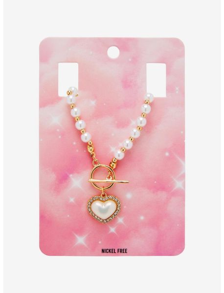 Girls Bling Heart Pearl Necklace Jewelry