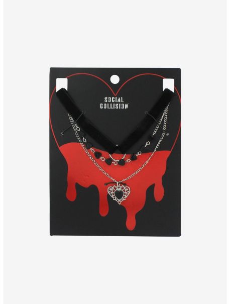 Girls Jewelry Social Collision Ornate Heart Choker Necklace Set