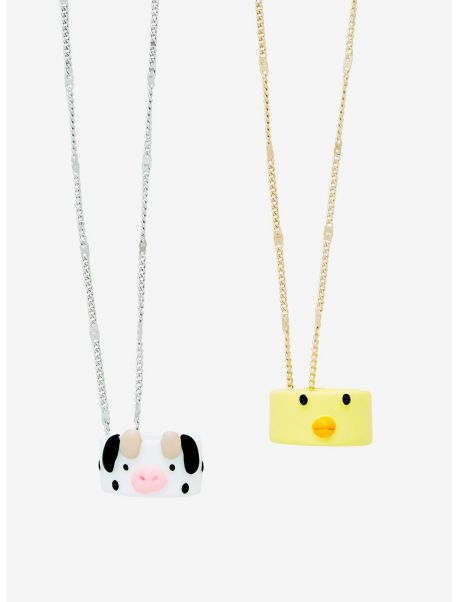 Jewelry Cow & Duck Ring Best Friend Necklace Set Girls