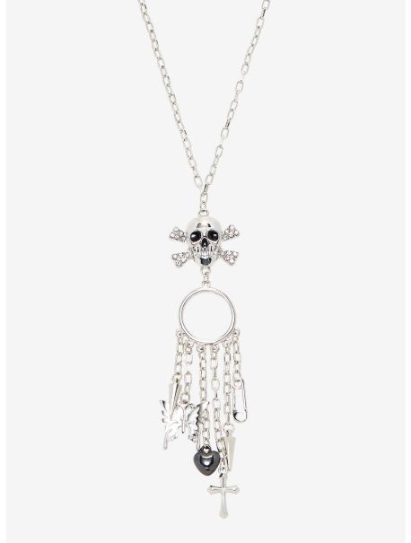 Girls Skull & Crossbones Goth Charm Necklace Jewelry