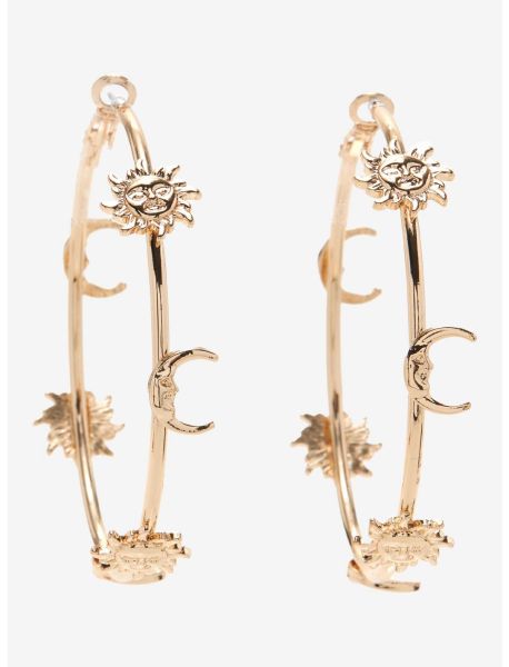 Jewelry Girls Gold Sun & Moon Hoop Earrings