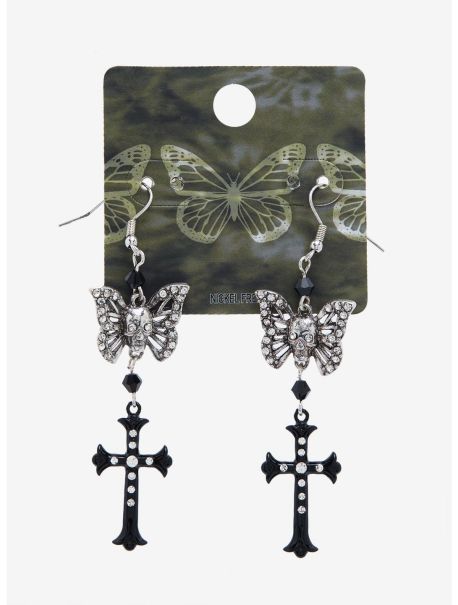 Girls Butterfly Skull Cross Drop Earrings Jewelry