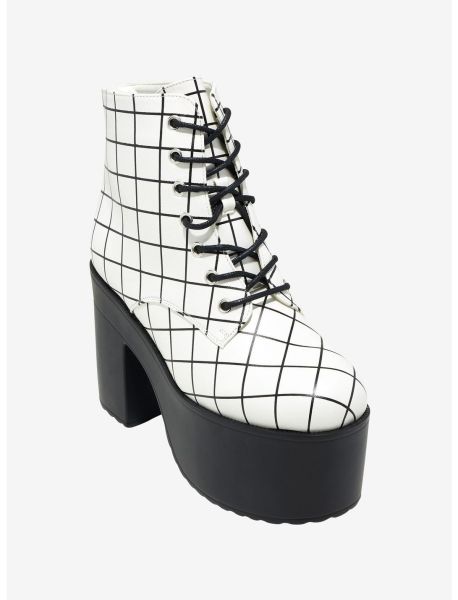 Black & White Grid Platform Boots Girls Shoes
