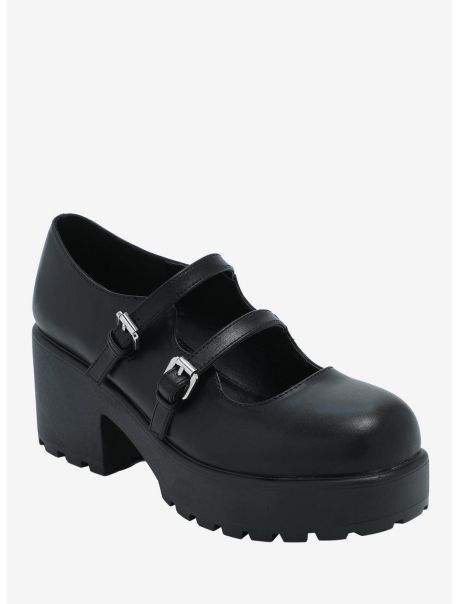 Girls Shoes Koi Black Double Strap Mary Janes