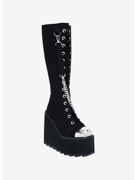 Girls Yru Chrome Toe Chains Knee-High Platform Boots Shoes