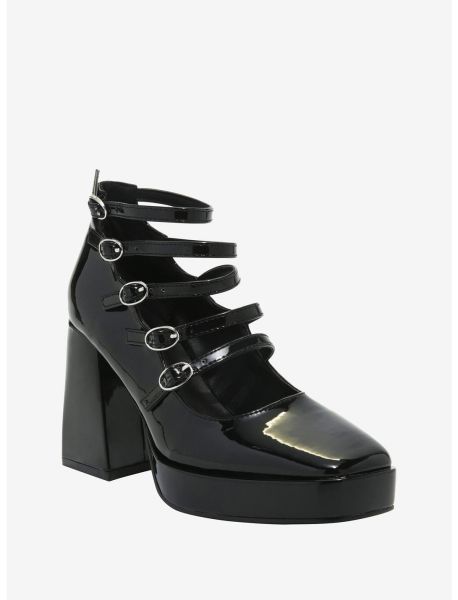 Girls Black Multi Strap Heels Shoes