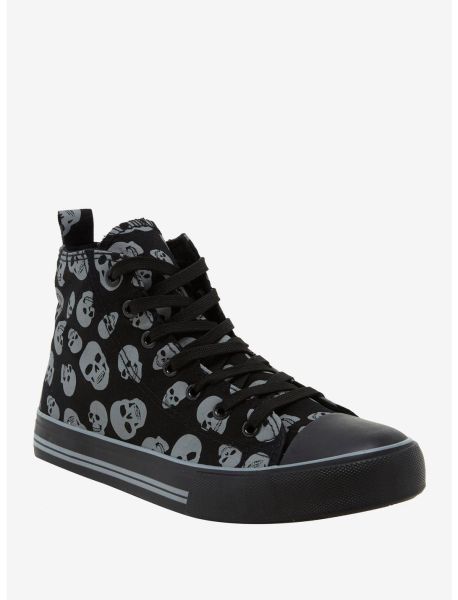 Grey Skulls Hi-Top Sneakers Shoes Girls