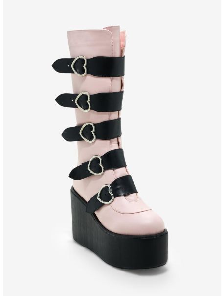 Girls Shoes Black & Pink Heart Buckle Platform Boots