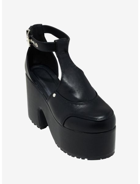 Girls Black T-Strap Platform Mary Janes Shoes