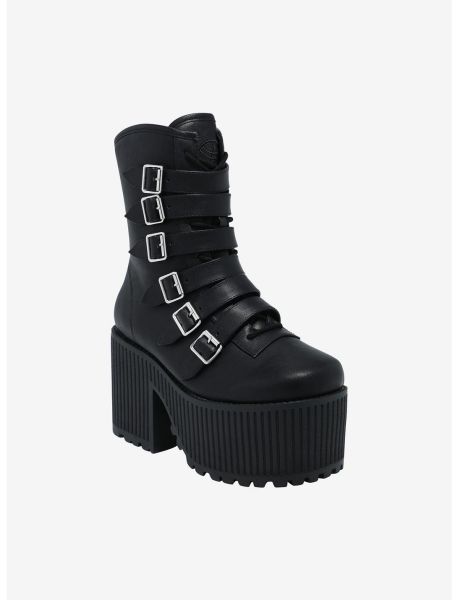 Strange Cvlt Black Pandora Buckle Strap Platform Boots Shoes Girls