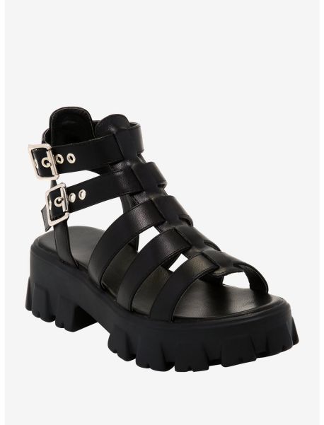 Girls Shoes Black Strappy Chunky Sandals