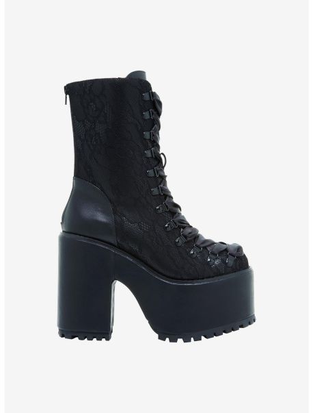 Girls Shoes Yru Black Lace Platform Boots