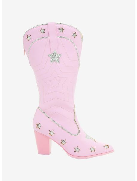 Yru Pink Glitter Star Cowgirl Boots Girls Shoes