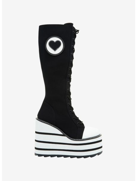 Yru Heart Stripe Knee High Platform Sneaker Shoes Girls