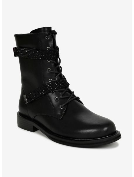 Shoes Girls Combat Boot With Rhinestone Straps