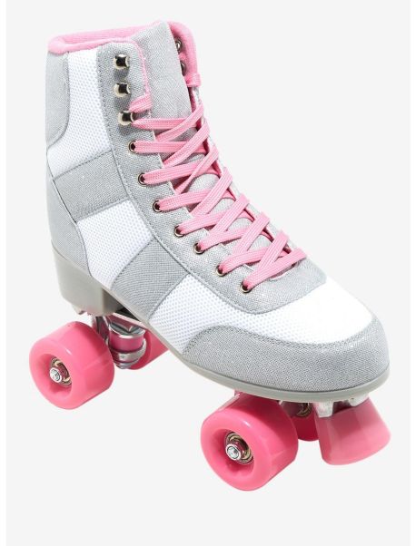 Girls Shoes Cosmic Skates Silver & Pink Glitter Sneaker Roller Skates