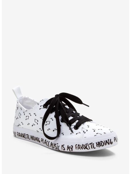 Shoes Girls Black & White Music Note Music Is My Hiding Place Canvas Sneakers