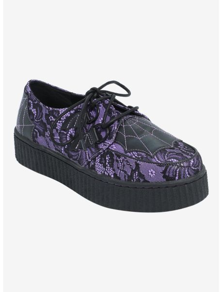 Strange Cvlt Krypt Web Purple & Black Lace Creepers Girls Shoes