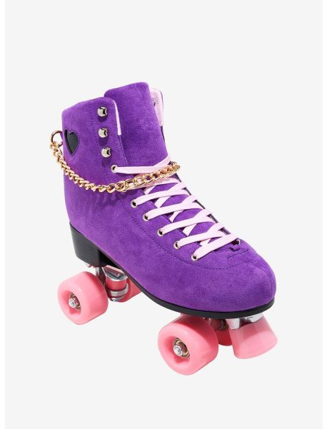 Girls Cosmic Skates Purple Suede Chain Roller Skates Shoes