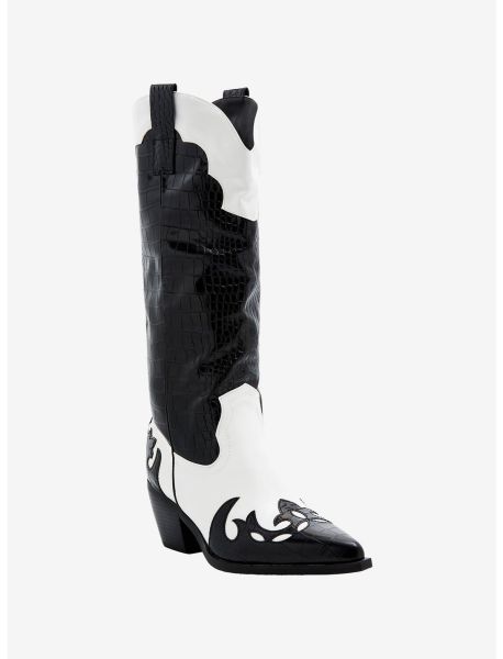 Azalea Wang Sally Black & White Cowboy Boots Girls Shoes