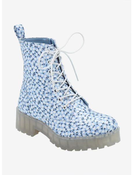 Dirty Laundry Baby Blue Floral Combat Boots Shoes Girls