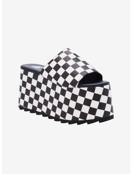 Girls Yru Black & White Checkered Platform Sandals Shoes