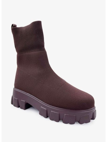 Gia Stretch Knit Platform Boot On Lug Sole Brown Shoes Girls