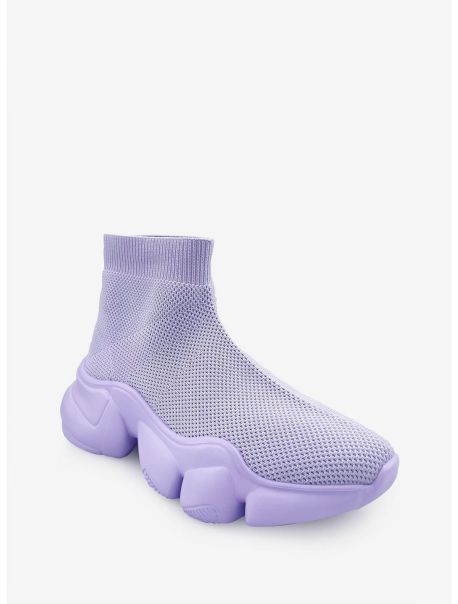 Girls Mid Top Slip On Sock Sneaker Purple Shoes