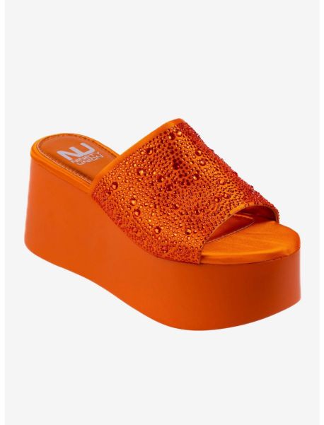 Shoes Girls Rhinestone Neon Orange Platform Wedge Sandal