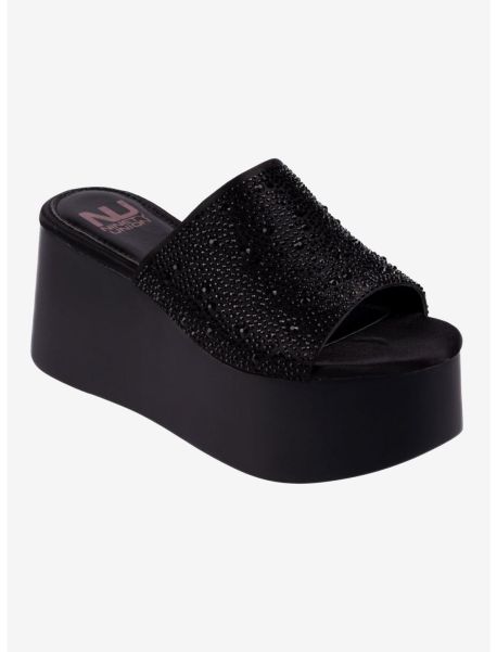 Shoes Girls Rhinestone Black Platform Wedge Sandal
