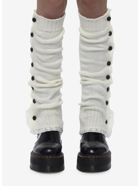 White Button Lace Leg Warmers Girls Socks