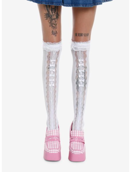 White Lace Bow Knee-High Socks Girls Socks