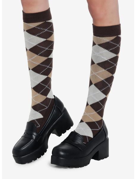 Socks Brown Argyle Knee-High Socks Girls