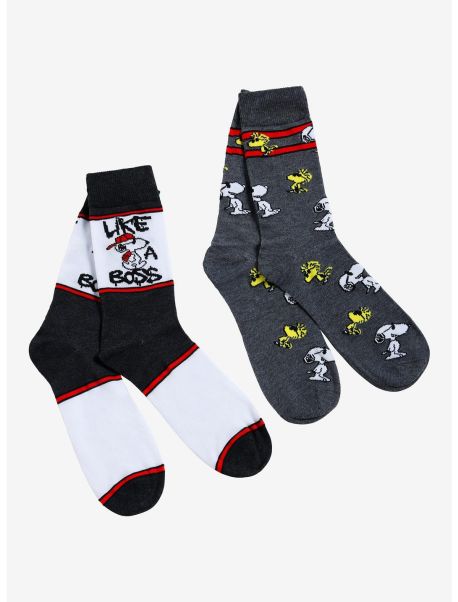 Girls Peanuts Snoopy Boss Crew Socks 2 Pair Socks