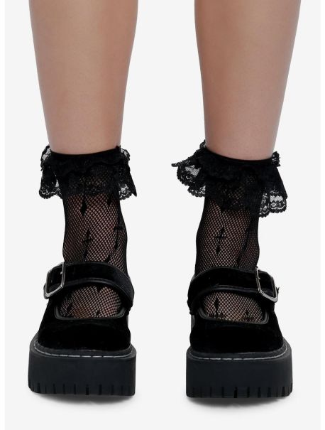 Girls Socks Black Cross Fishnet Ankle Socks