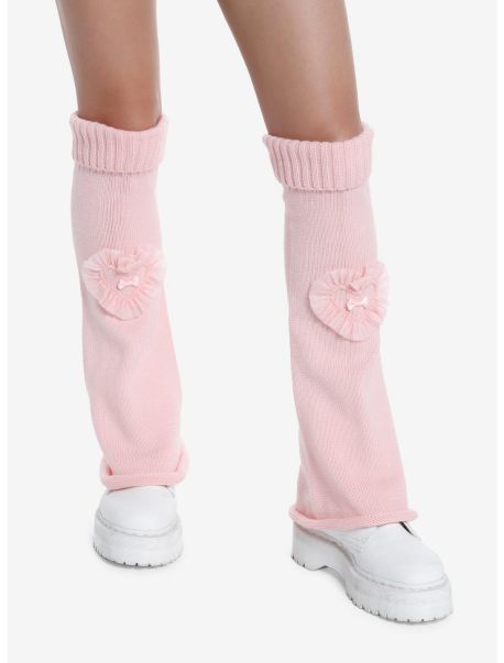 Socks Girls Pink Knit Lace Heart Flare Leg Warmers