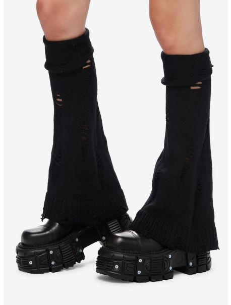 Girls Black Distressed Flare Leg Warmers Socks