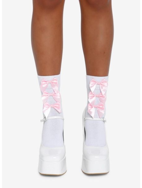 Girls White Pink Bows Crew Socks Socks