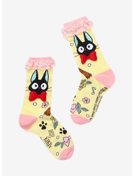 Girls Studio Ghibil Kiki's Delivery Service Jiji Pink Ruffle Crew Socks Socks