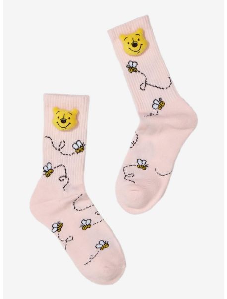 Girls Socks Disney Winnie The Pooh Plush Head Crew Socks