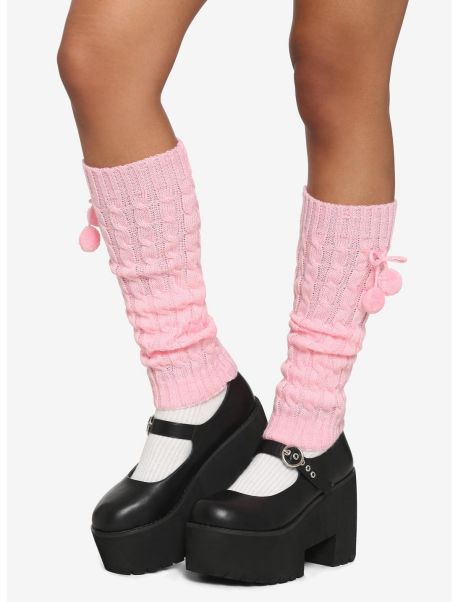 Socks Pink Pom Cable Knit Leg Warmers Girls