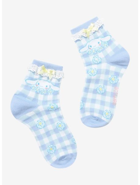 Girls Cinnamoroll Gingham Floral Lace Ankle Socks Socks