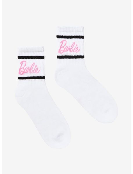Socks Girls Barbie Logo Varsity Stripe Crew Socks