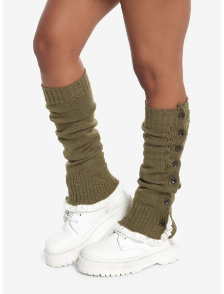Olive Button Lace Leg Warmers Girls Socks