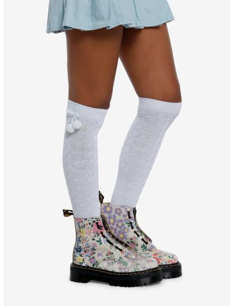 White Pom Knee High Socks Socks Girls